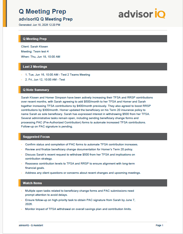 advisorIQ meeting prep PDF