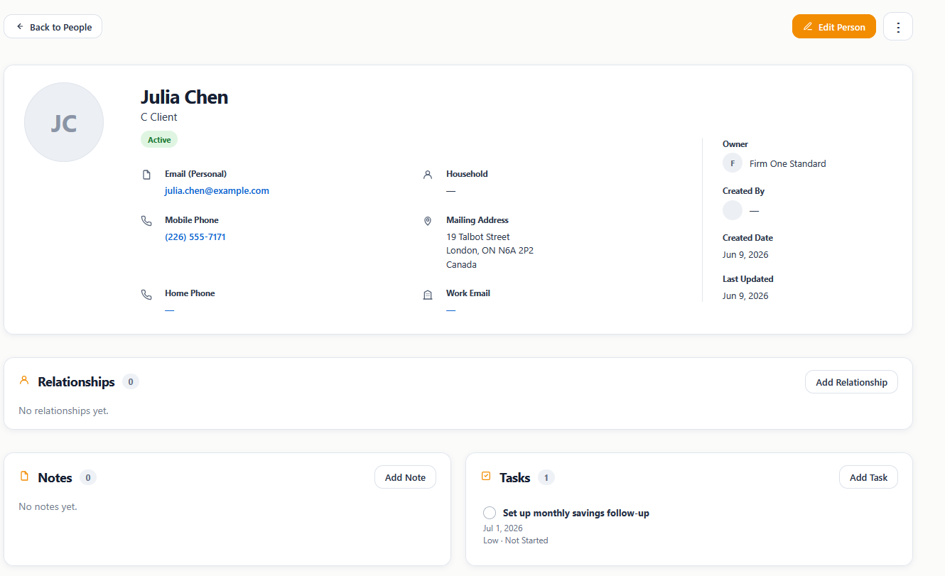 crmIQ essentials person record screenshot
